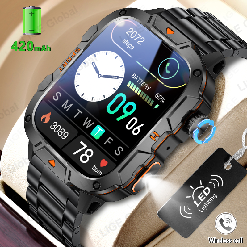 Smartwatch Rugged Watches For Men - LIGE Rugged Military Smart Watch Men