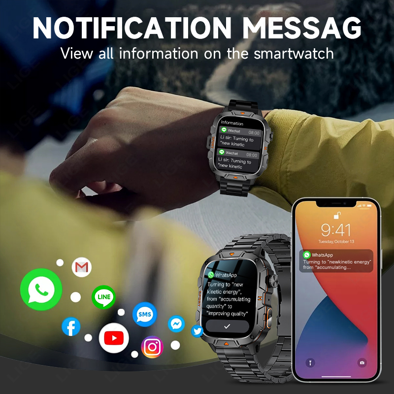 LIGE Rugged Military Smart Wat - Smartwatch Rugged Watches For Men avis et prix