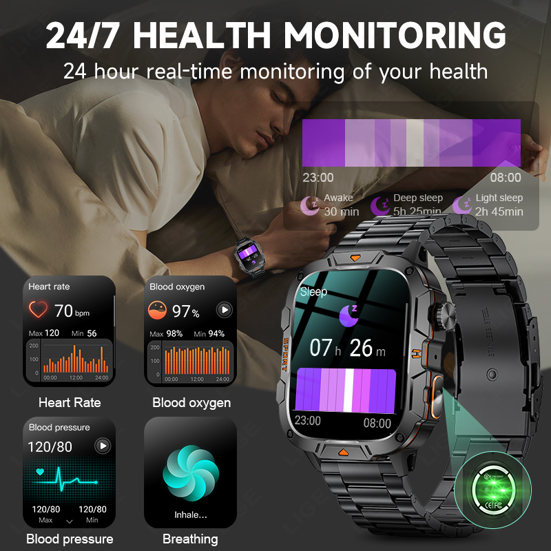 LIGE Rugged Military Smart Wat - Smartwatch Rugged Watches For Men avis et prix