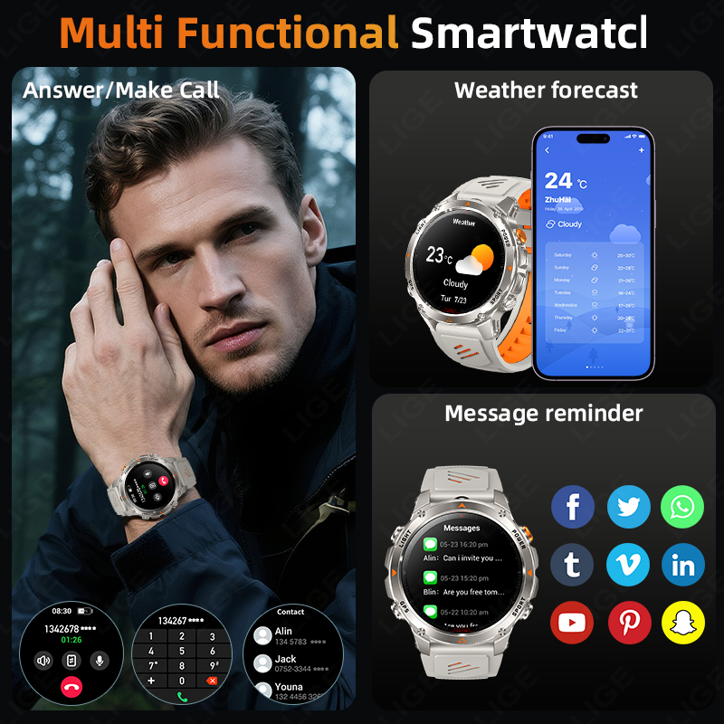 LIGE Rugged GPS Track Smart Wa - Smartwatch Rugged Watches For Men avis et prix